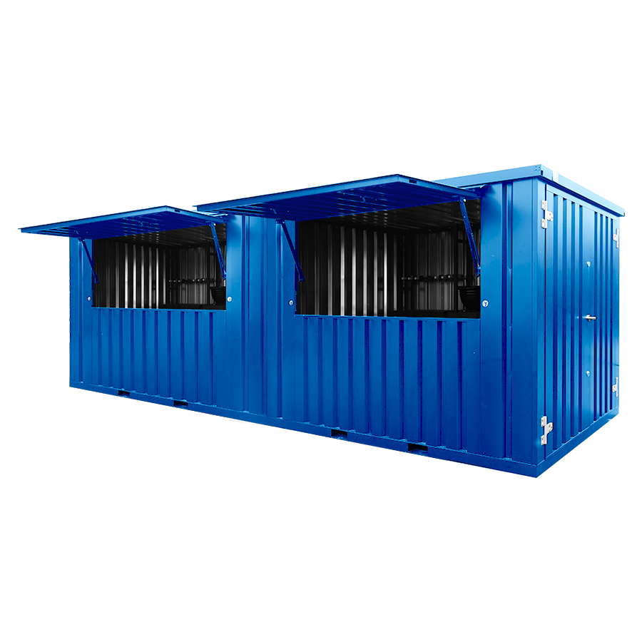 FOCO-BAR-6X2-RAL-5012 (1) Modular 20 Foot Bar Container Blue RAL 5012 – Foldable Canopy & Lockable Design - Image 1